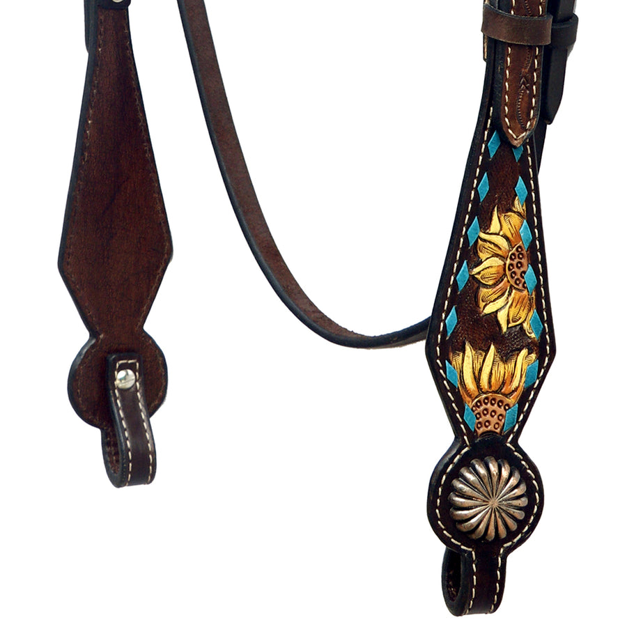 Hilason Horse Floral Hand Painted American Leather Breast Collar Headstall Concho Brown