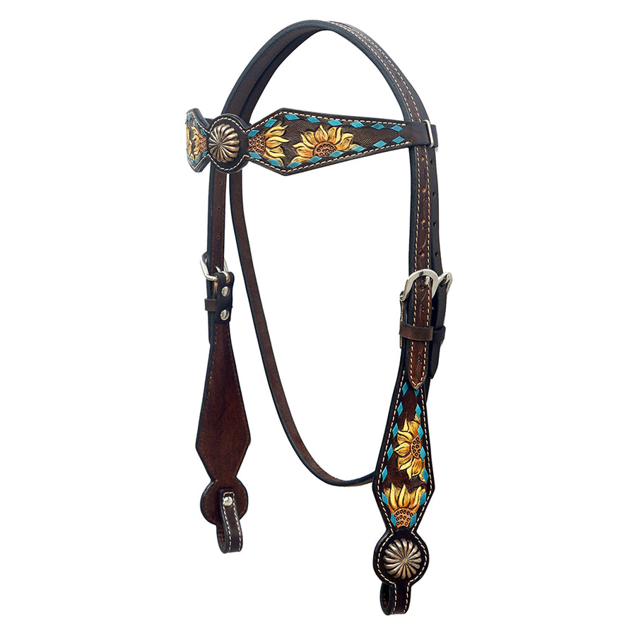 Hilason W. H. Floral Hand Painted American Leather Headstall Concho by Hilason – Cowboy and equestrian accessories