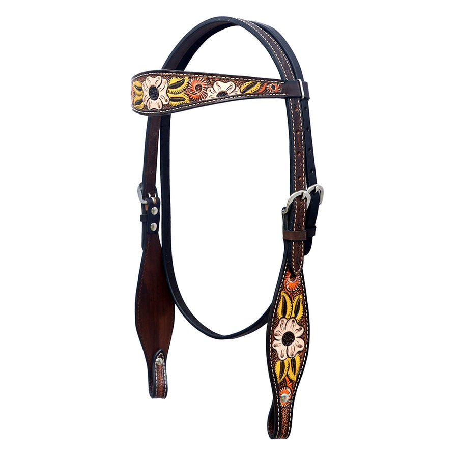 HILASON Western Horse Headstall & Breast Collar American Leather Floral Carving