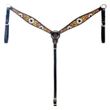 Hilason Horse Floral Hand Painted American Leather Breast Collar Headstall Brown