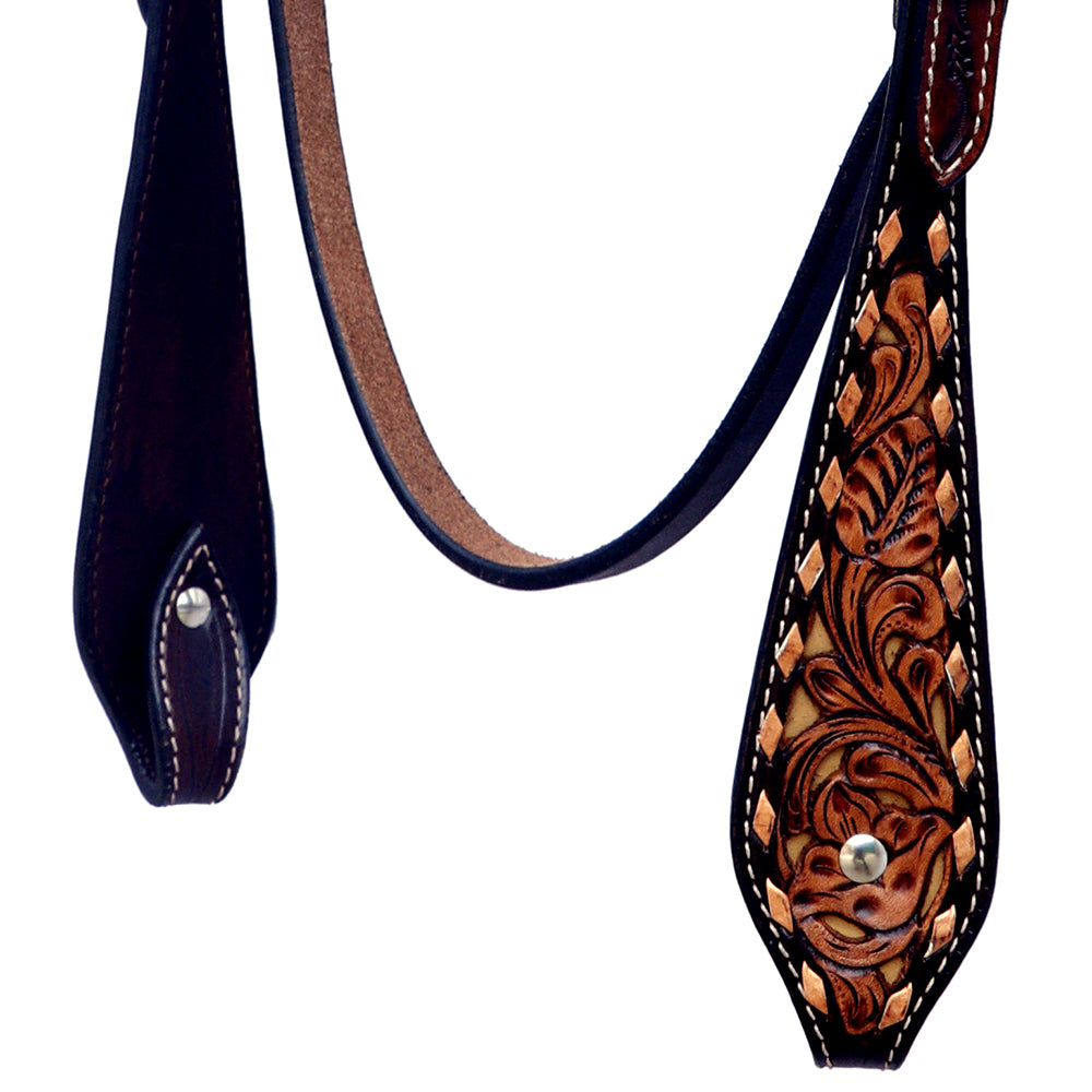 Hilason Horse Floral Hand Carved American Leather Breast Collar Headstall Brown