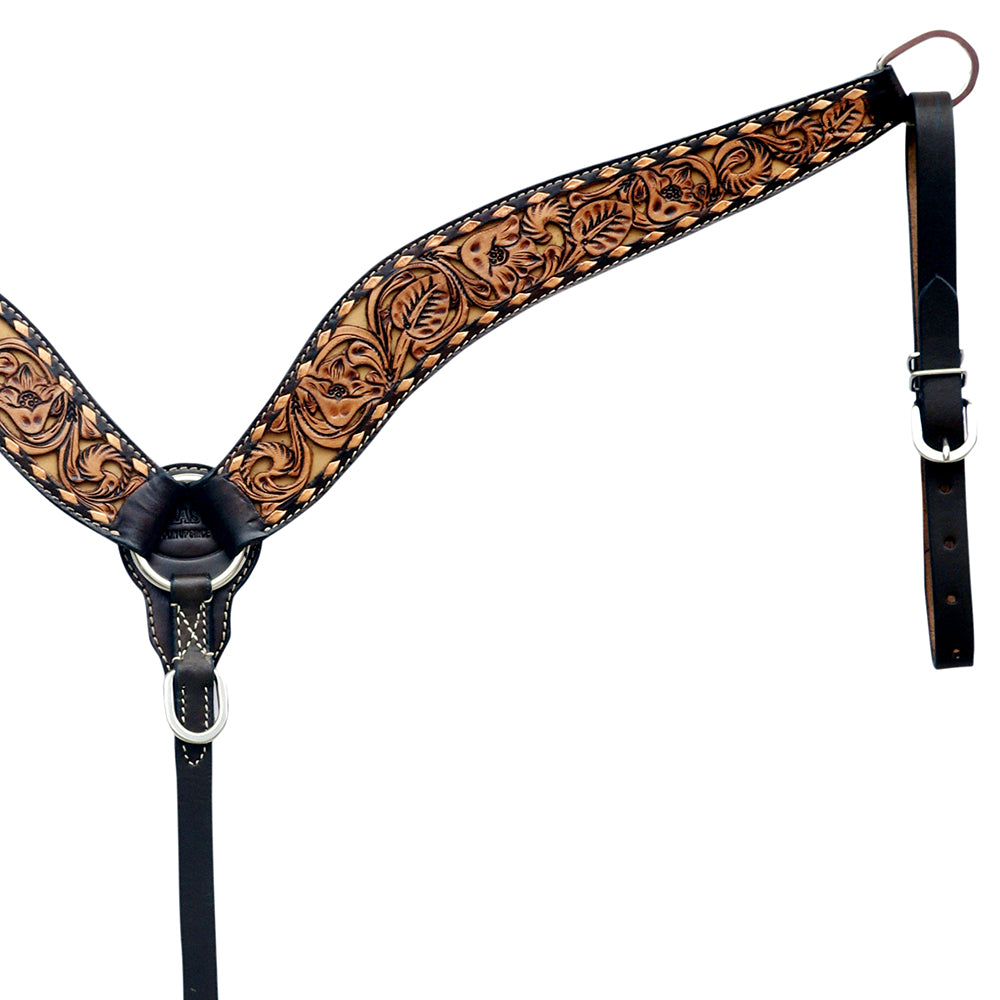 Hilason Horse Floral Hand Carved American Leather Breast Collar Headstall Brown