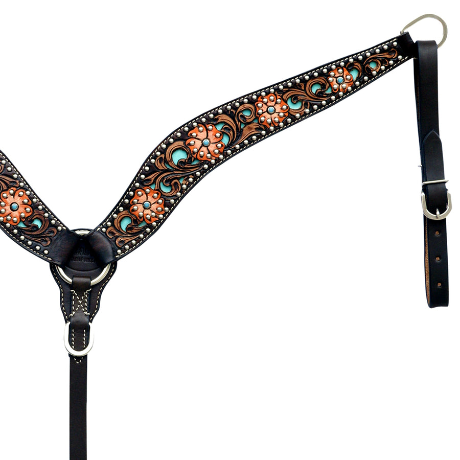 Hilason Horse Floral Hand Painted American Leather Breast Collar Headstall Brown