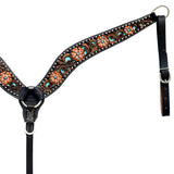 Hilason Western Horse Floral Hand Carved Headstall Breast Collar Set Genuine Leather Brown