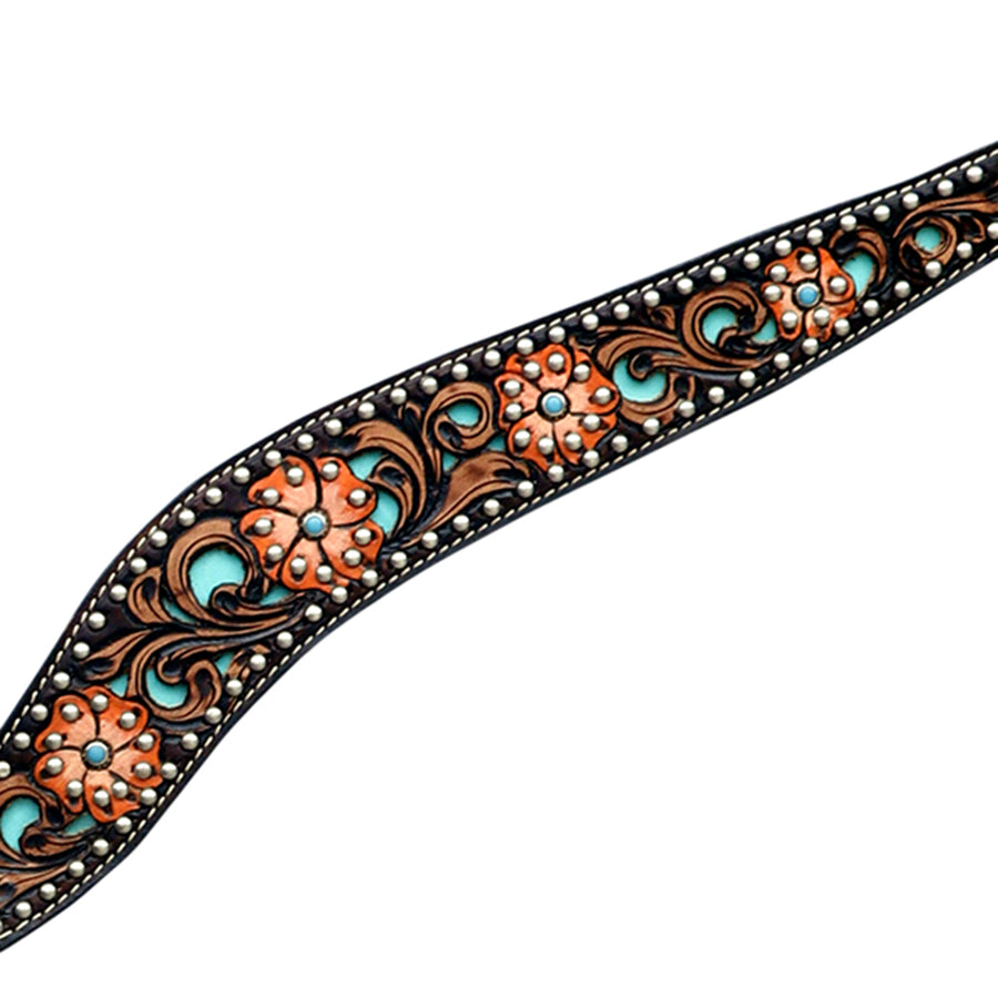 Hilason Horse Floral Hand Painted American Leather Breast Collar Headstall Brown