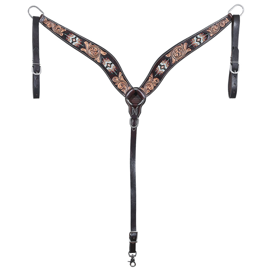 HILASON Western Horse Headstall & Breast Collar American Leather Floral Beaded