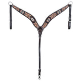 Hilason Horse Floral Hand Carved American Leather Breast Collar Headstall W/ Beaded Work Brown