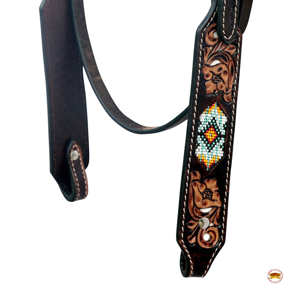 HILASON Western Leather Horse Headstall & Breast Collar Floral Beeded Brown | Leather Headstall | Leather Breast Collar