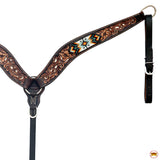 HILASON Western Leather Horse Headstall & Breast Collar Floral Beeded Brown | Leather Headstall | Leather Breast Collar