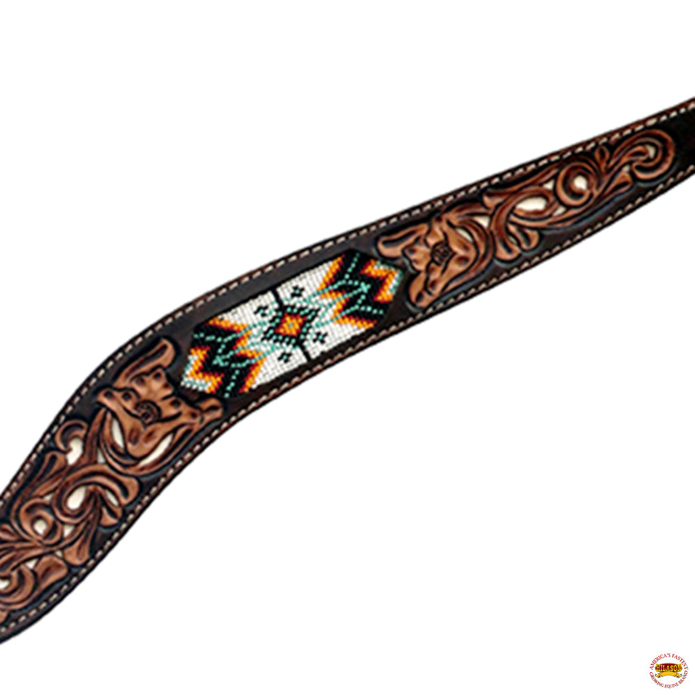 HILASON Western Leather Horse Headstall & Breast Collar Floral Beeded Brown | Leather Headstall | Leather Breast Collar