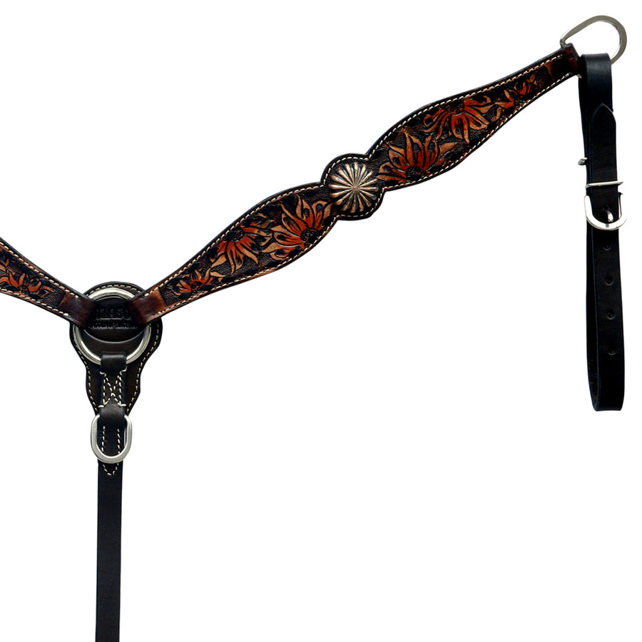 Hilason Horse Floral Hand Painted American Leather Breast Collar Headstall Concho Dark Brown