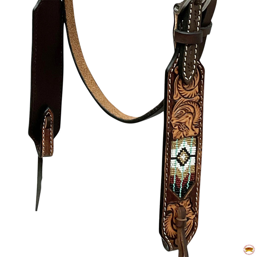 HILASON Western Horse Beaded Hand Tooled Genuine Leather Headstall Breast Collar Brown | Tack Set for Horses