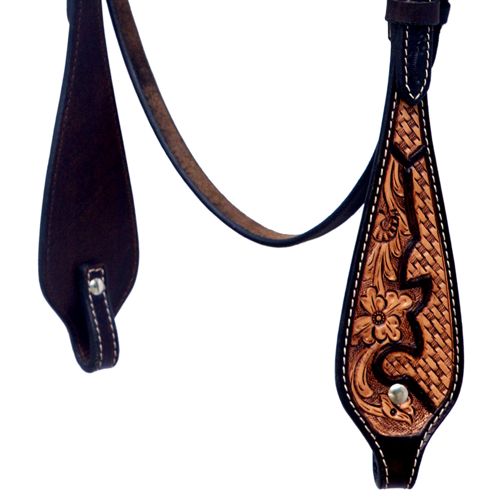 Hilason Horse Floral Hand Carved American Leather Breast Collar Headstall Brown
