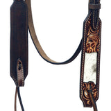 Hilason Horse Floral Hand Carved American Leather Breast Collar Headstall Brown