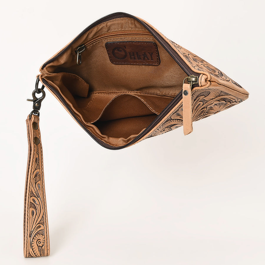 Ohlay Bags OHG111 Wristlet Hand Tooled Genuine Leather Women Bag Western Handbag Purse