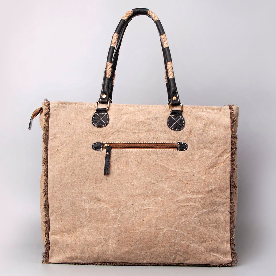 OHLAY Weekender Upcycled Canvas Hair-On Genuine Leather Women Bag Western Handbag Purse | Womens Handbags Belt for Summer