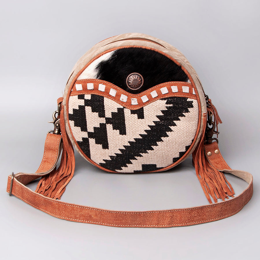 Ohlay Bags OHV119 Canteen Upcycled Wool Canvas Hair-On Genuine Leather Women Bag Western Handbag Purse