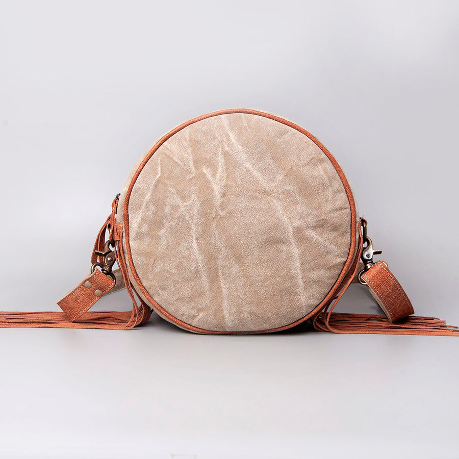 Ohlay Bags OHV119 Canteen Upcycled Wool Canvas Hair-On Genuine Leather Women Bag Western Handbag Purse