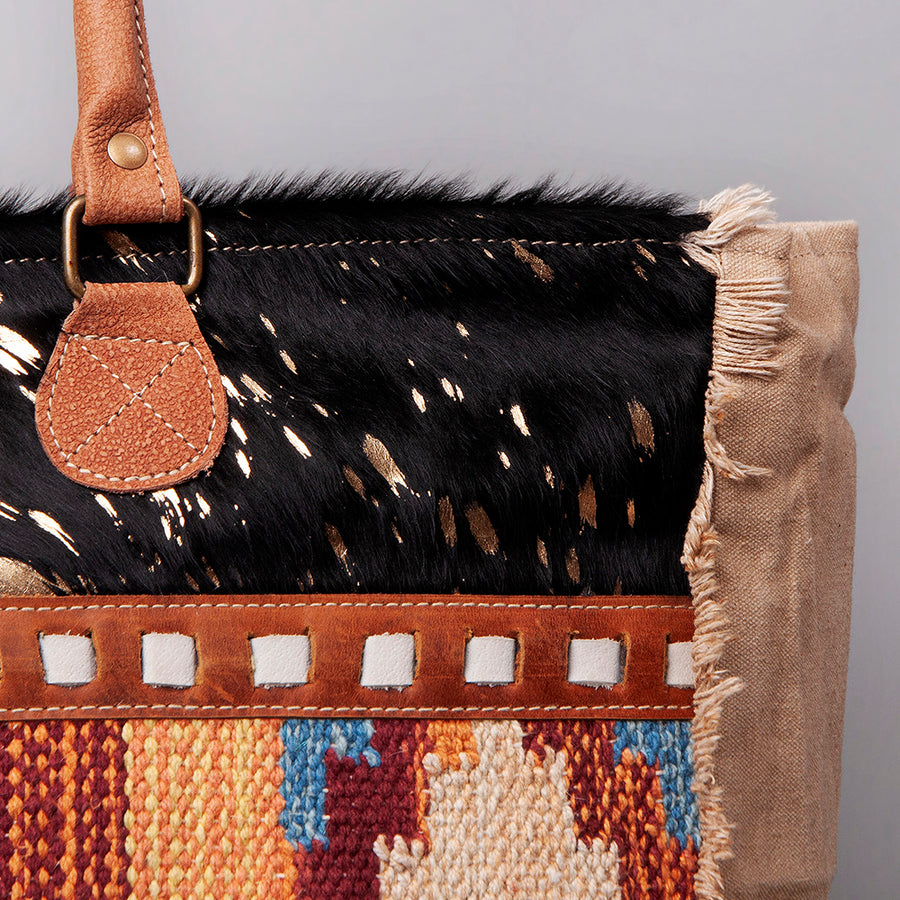 OHLAY Weekender Upcycled Wool Canvas Hair-On Genuine Leather Women Bag Western Handbag Purse Womens Handbags Belt for Summer