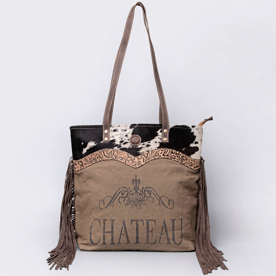 OHLAY Hobo Upcycled Canvas Embossed Hair-On Genuine Leather Women Bag Western Handbag Purse | Womens Handbags Belt for Summer