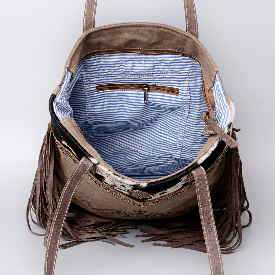 OHLAY Hobo Upcycled Canvas Embossed Hair-On Genuine Leather Women Bag Western Handbag Purse | Womens Handbags Belt for Summer