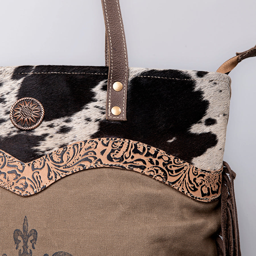 OHLAY Hobo Upcycled Canvas Embossed Hair-On Genuine Leather Women Bag Western Handbag Purse | Womens Handbags Belt for Summer