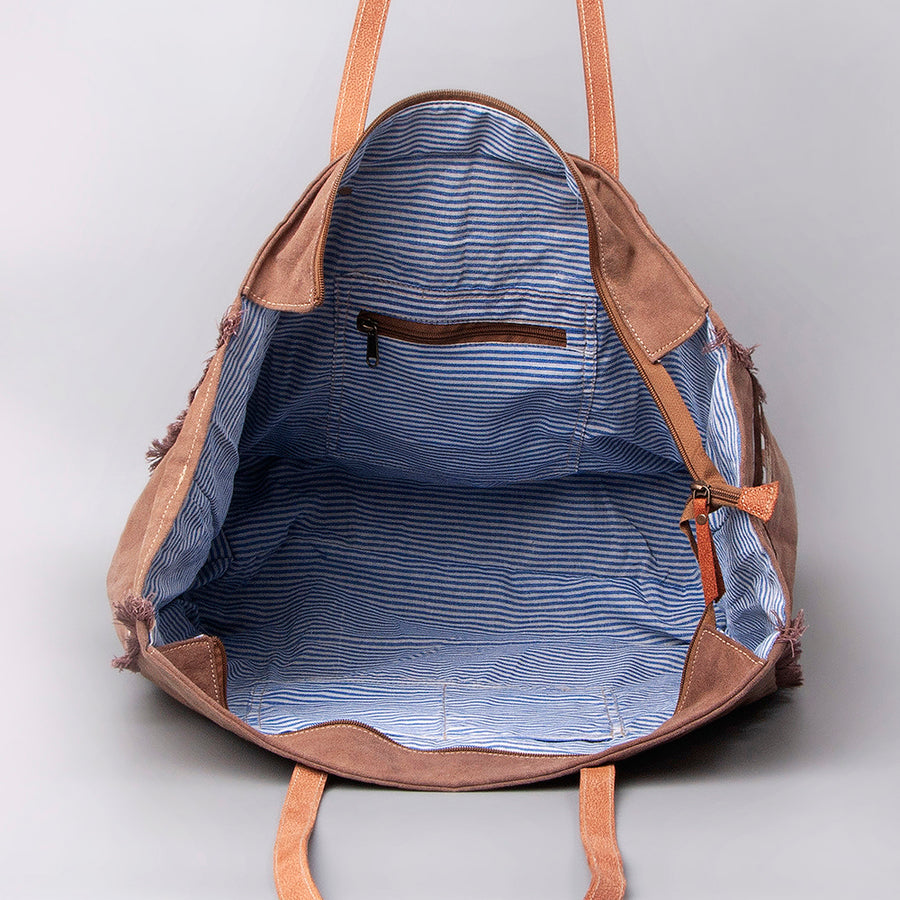 OHLAY Weekender Upcycled Canvas Hair-On Genuine Leather Women Bag Western Handbag Purse | Womens Handbags Belt for Summer