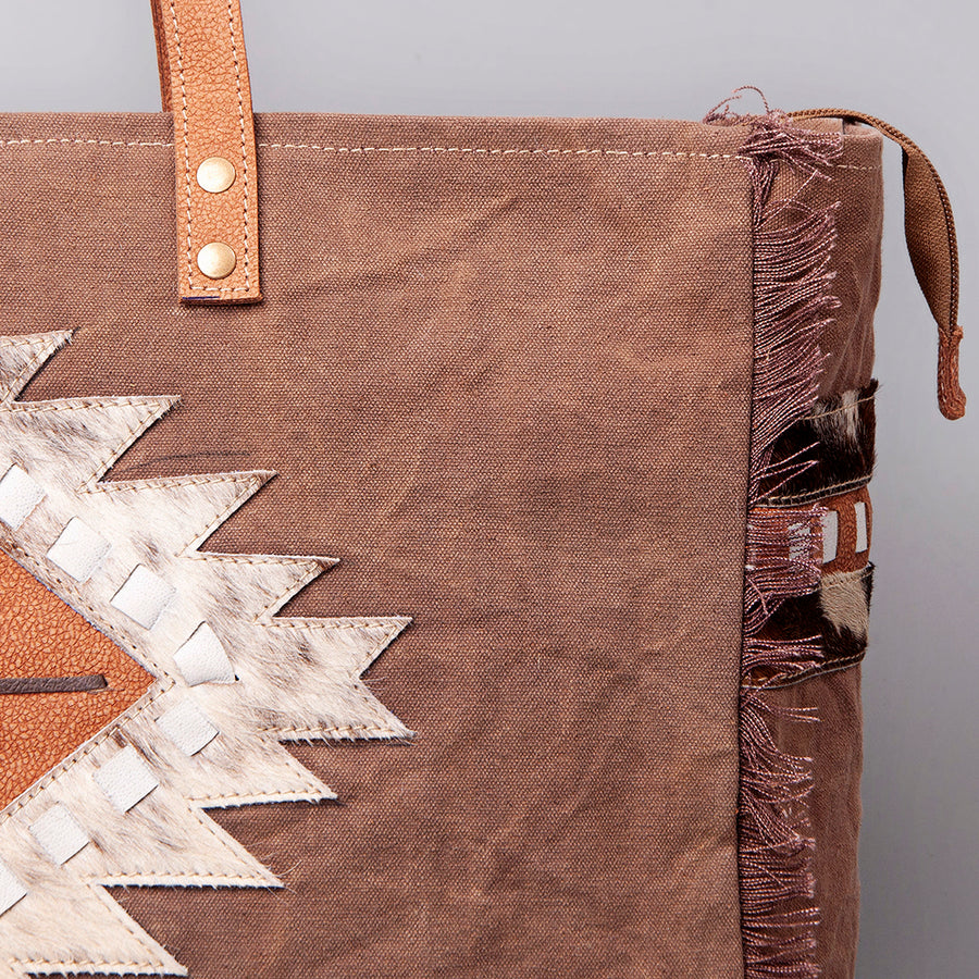 OHLAY Weekender Upcycled Canvas Hair-On Genuine Leather Women Bag Western Handbag Purse | Womens Handbags Belt for Summer