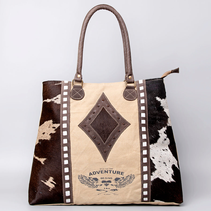 OHLAY Hobo Upcycled Canvas Hair-On Genuine Leather Women Bag Western Handbag Purse | Womens Handbags Belt for Summer