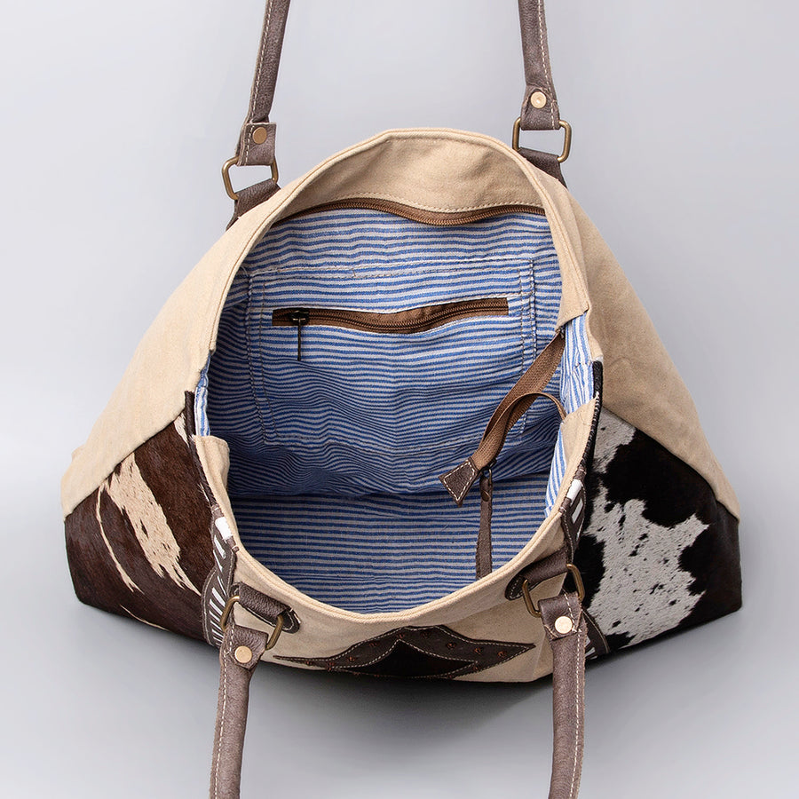 OHLAY Hobo Upcycled Canvas Hair-On Genuine Leather Women Bag Western Handbag Purse | Womens Handbags Belt for Summer