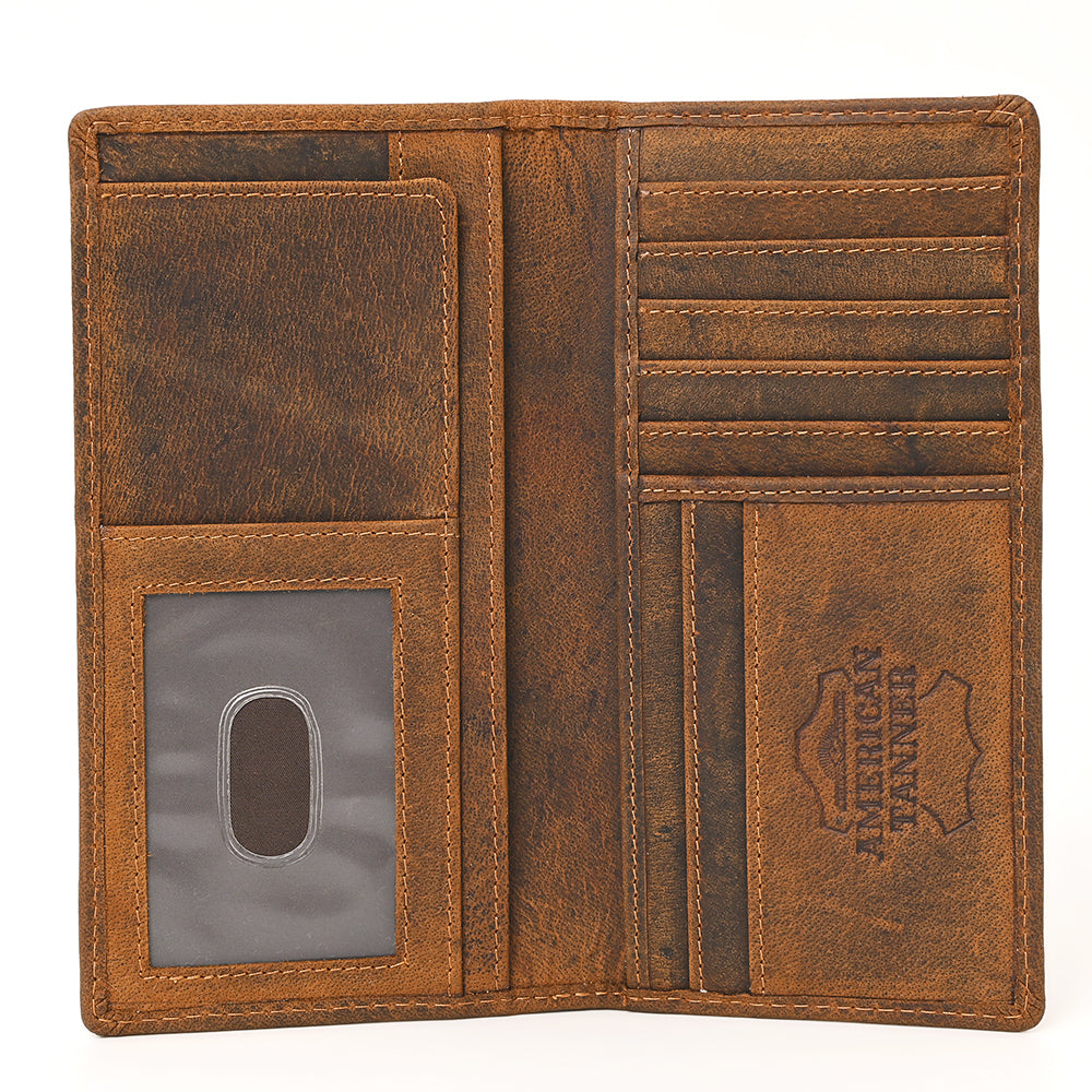 AMERICAN TANNER Genuine Leather Long Bifold Wallet For Men Women H7 X W3