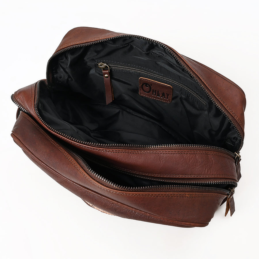 OHLAY Toiletry Hand Tooled Genuine Leather Women Bag Western Handbag Purse | Womens Handbags Belt for Summer