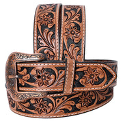 COMFYTACK Western Genuine Leather Belt for Men Women Cowboy Cowgirl Handmade Unisex Full Grain Heavy Duty Floral Tooled Belt