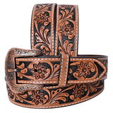 COMFYTACK Western Genuine Leather Belt for Men Women Cowboy Cowgirl Handmade Unisex Full Grain Heavy Duty Floral Tooled Belt