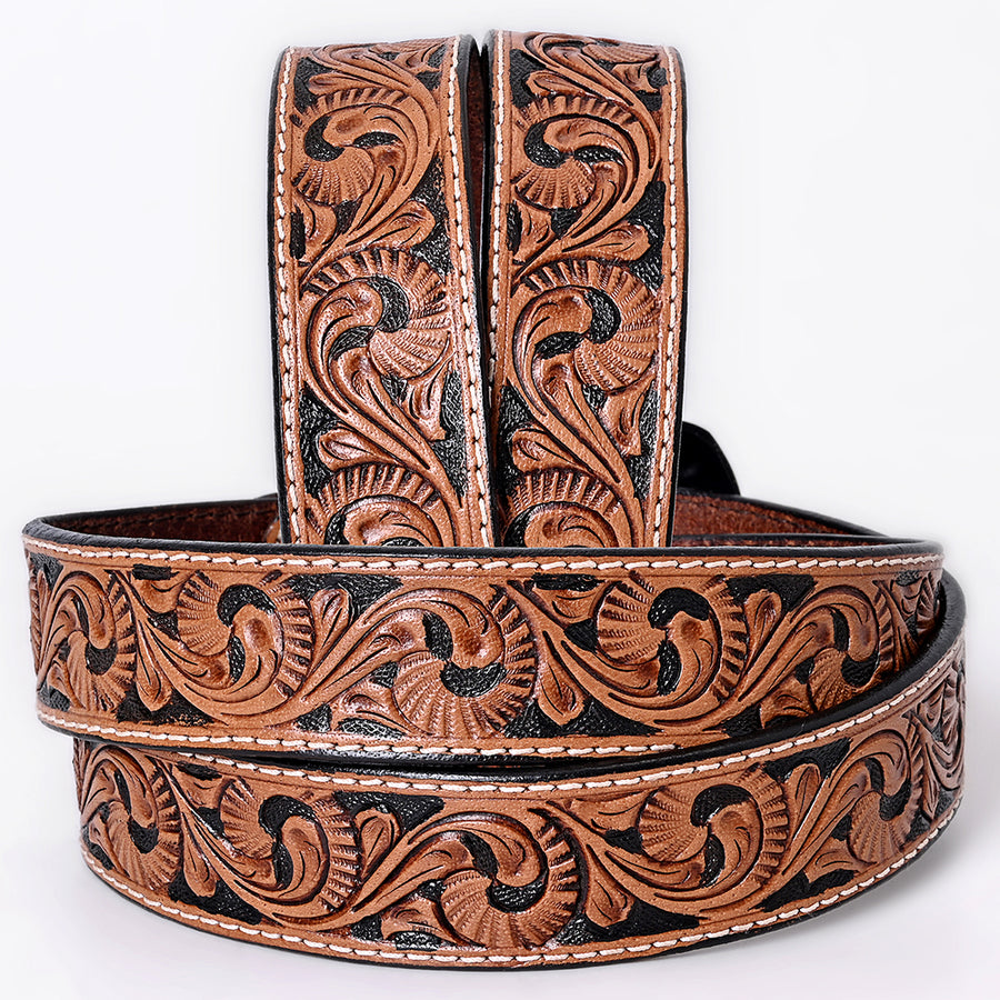 COMFYTACK Western Genuine Leather Belt for Men Women Cowboy Cowgirl Handmade Unisex Full Grain Heavy Duty Floral Tooled
