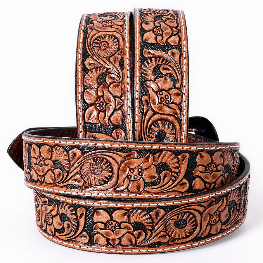 COMFYTACK Western Genuine Leather Belt for Men Women Cowboy Cowgirl Handmade Unisex Full Grain Heavy Duty Floral Tooled