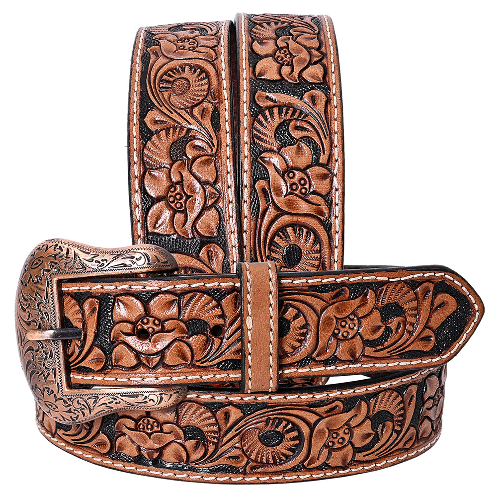 COMFYTACK Western Genuine Leather Belt for Men Women Cowboy Cowgirl Handmade Unisex Full Grain Heavy Duty Floral Tooled Belt