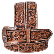 COMFYTACK Western Genuine Leather Belt for Men Women Cowboy Cowgirl Handmade Unisex Full Grain Heavy Duty Floral Tooled Belt