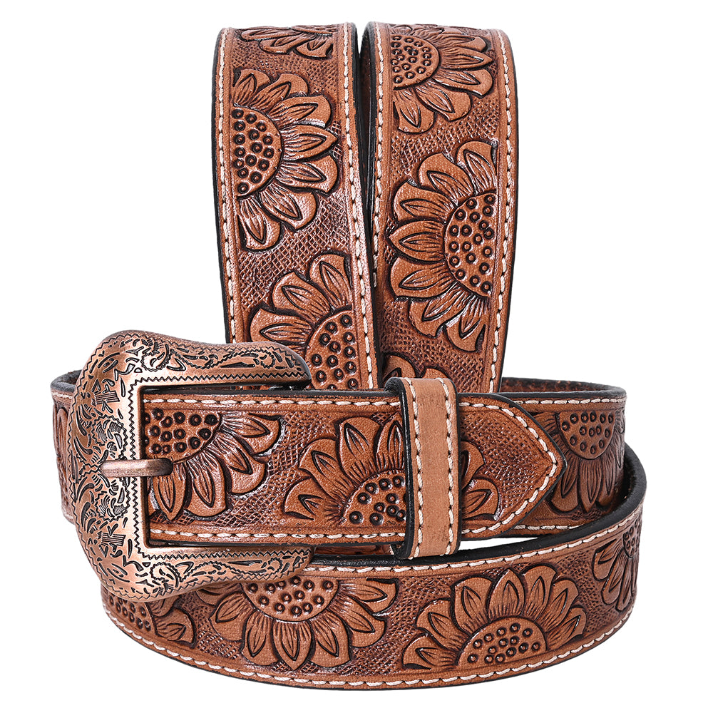 COMFYTACK Western Genuine Leather Belt for Men Women Cowboy Cowgirl Handmade Unisex Full Grain Heavy Duty Floral Tooled Belt