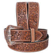 COMFYTACK Western Genuine Leather Belt for Men Women Cowboy Cowgirl Handmade Unisex Full Grain Heavy Duty Floral Tooled Belt