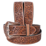 COMFYTACK Western Genuine Leather Belt for Men Women Cowboy Cowgirl Handmade Unisex Full Grain Heavy Duty Floral Tooled Belt
