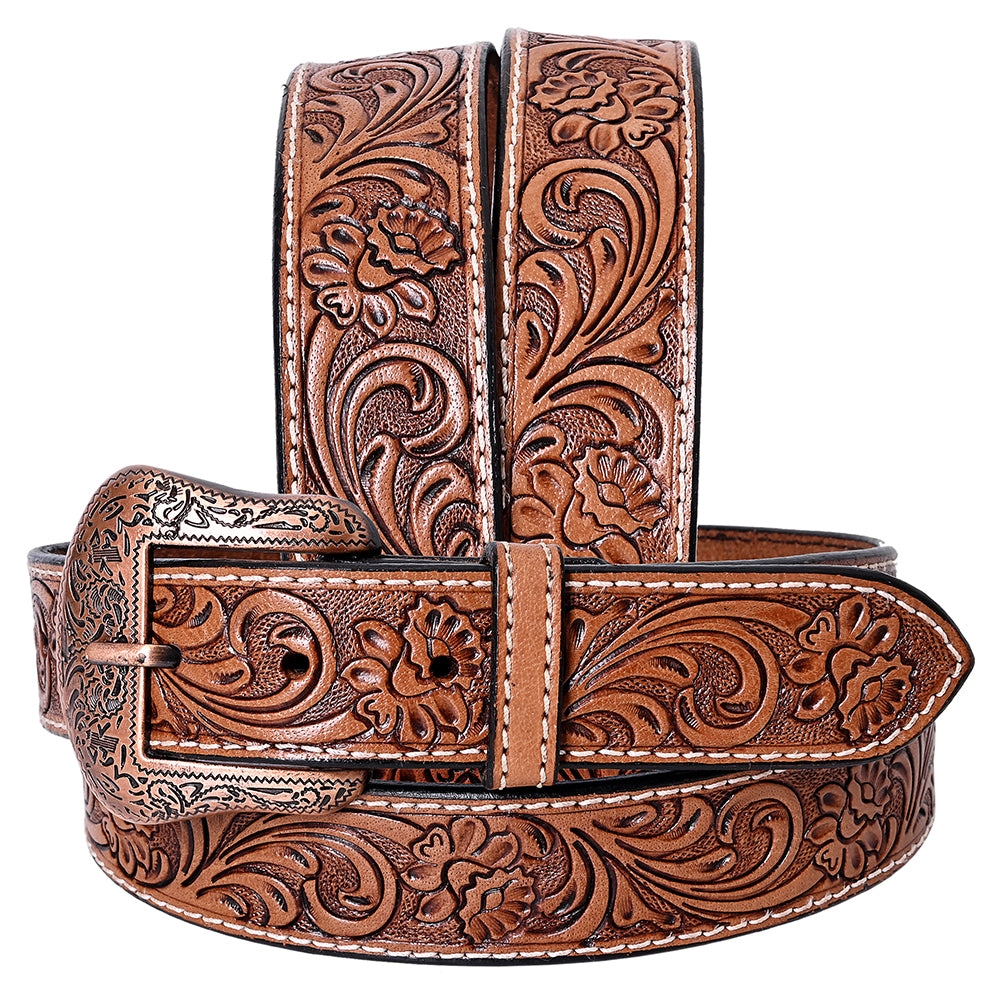 COMFYTACK Western Genuine Leather Belt for Men Women Cowboy Cowgirl Handmade Unisex Full Grain Heavy Duty Floral Tooled Belt