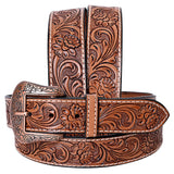 COMFYTACK Western Genuine Leather Belt for Men Women Cowboy Cowgirl Handmade Unisex Full Grain Heavy Duty Floral Tooled Belt