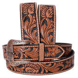 COMFYTACK Western Genuine Leather Belt for Men Women Cowboy Cowgirl Handmade Unisex Full Grain Heavy Duty Floral Tooled Belt