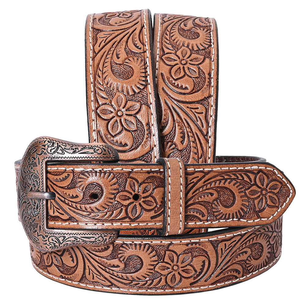 COMFYTACK Western Genuine Leather Belt for Men Women Cowboy Cowgirl Handmade Unisex Full Grain Heavy Duty Floral Tooled Belt