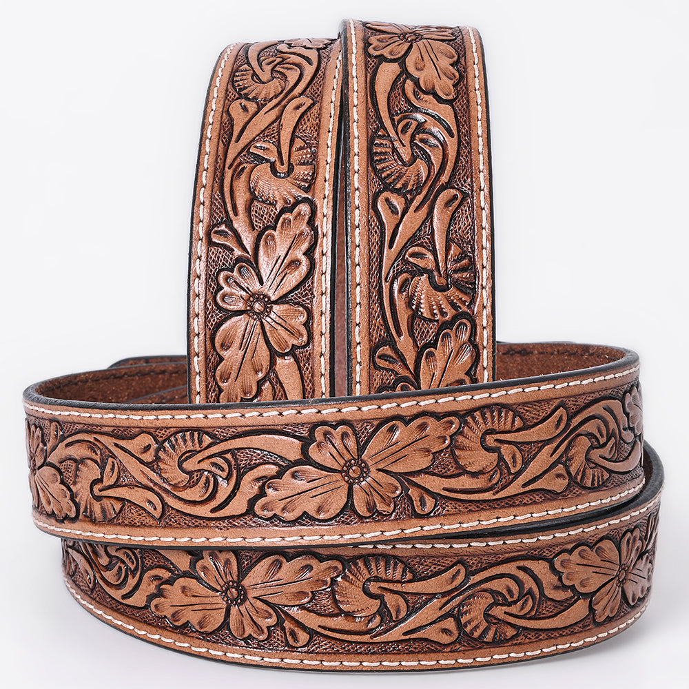 COMFYTACK Western Genuine Leather Belt for Men Women Cowboy Cowgirl Handmade Unisex Full Grain Heavy Duty Floral Tooled Belt