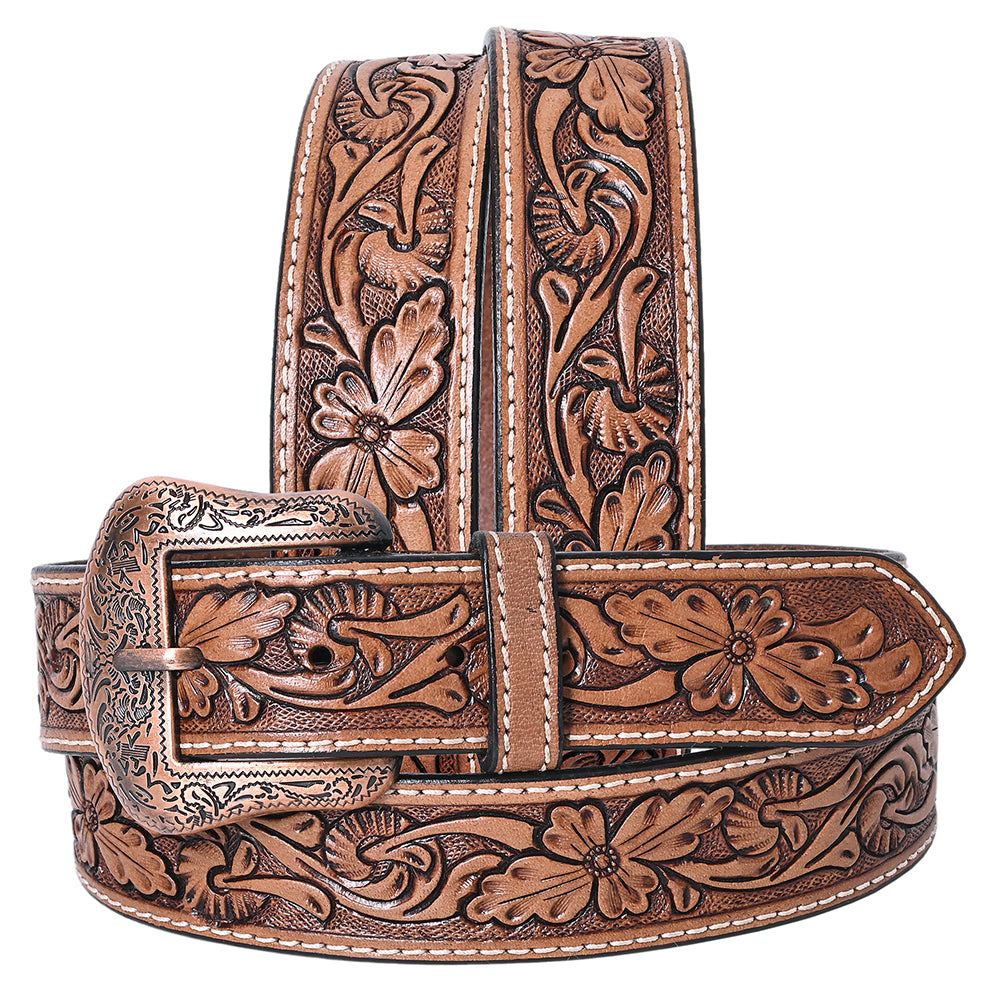 COMFYTACK Western Genuine Leather Belt for Men Women Cowboy Cowgirl Handmade Unisex Full Grain Heavy Duty Floral Tooled Belt
