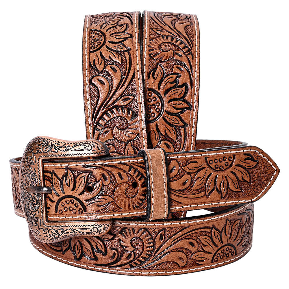 COMFYTACK Western Genuine Leather Belt for Men Women Cowboy Cowgirl Handmade Unisex Full Grain Heavy Duty Floral Tooled Belt