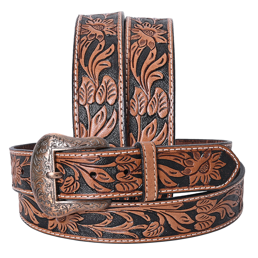 COMFYTACK Western Genuine Leather Belt for Men Women Cowboy Cowgirl Handmade Unisex Full Grain Heavy Duty Floral Tooled Belt