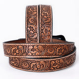 COMFYTACK Western Genuine Leather Belt for Men Women Cowboy Cowgirl Handmade Unisex Full Grain Heavy Duty Floral Tooled Belt
